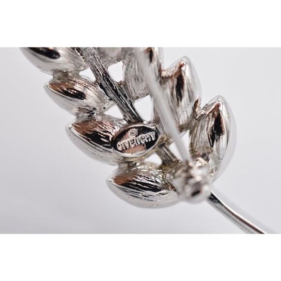 Givenchy Vintage Leaf Pin Brooch Gray Crystal Runway Rare Signed 1980s Bin8 - Picture 9 of 10